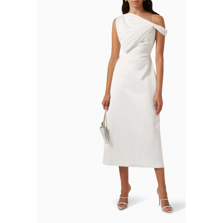 CHATS by C.Dam - Twisted Pleated Midi Dress in 3D Spandex White