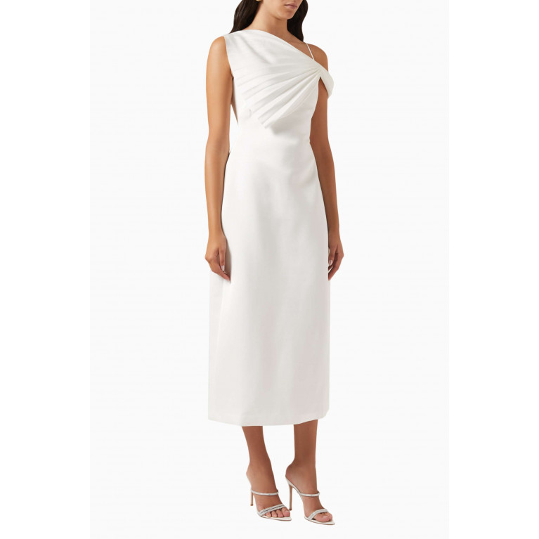 CHATS by C.Dam - Twisted Pleated Midi Dress in 3D Spandex White