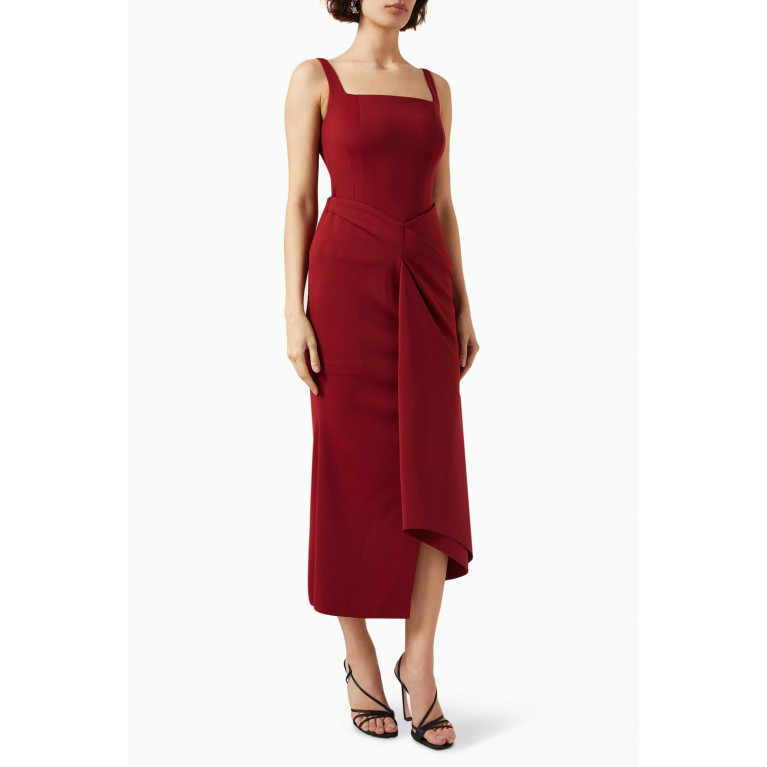 CHATS by C.Dam - Layered Midi Dress in Stretch-jersey Red