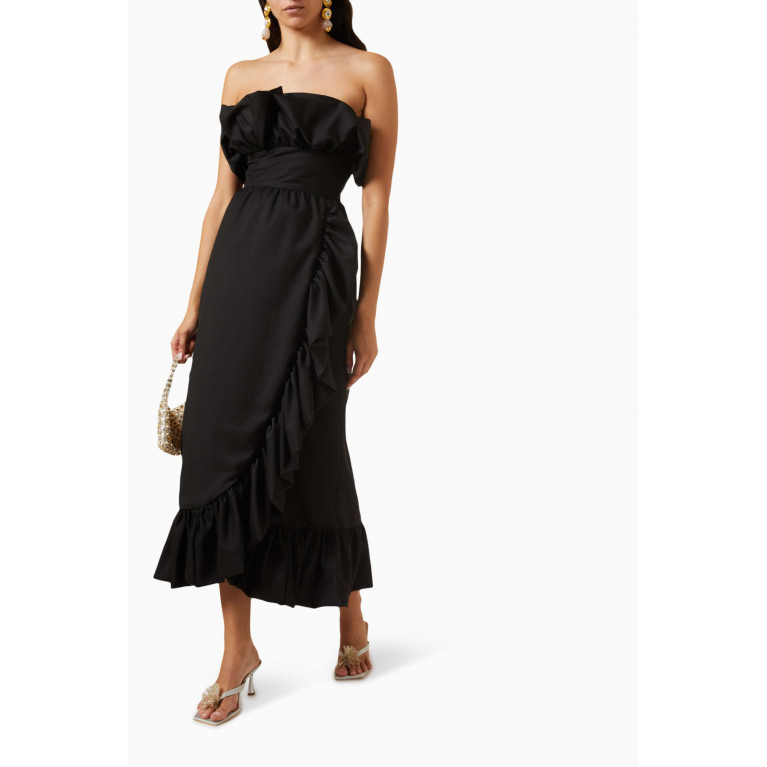 VANINA - The Coquelicot Off-shoulder Midi Dress in Gabardine