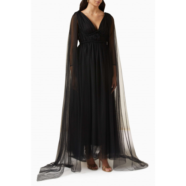 NASS - Cape Maxi Dress in Tulle Black