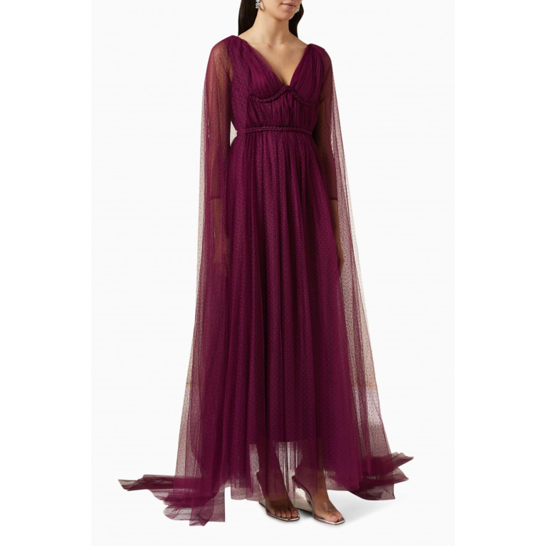 NASS - Cape Maxi Dress in Tulle Red