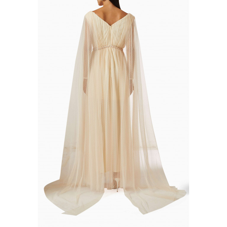 NASS - Cape Maxi Dress in Tulle Neutral