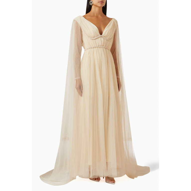 NASS - Cape Maxi Dress in Tulle Neutral