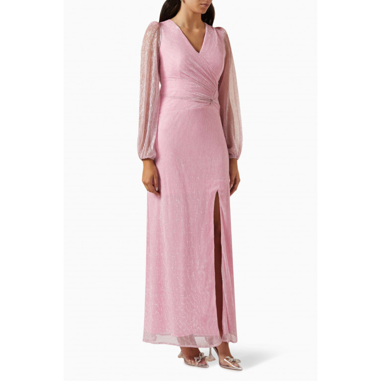 NASS - Slit Maxi Dress in Metallic Plissé Pink