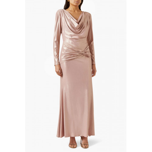 NASS - Cowl-neck Maxi Dress in Metallic-satin Pink