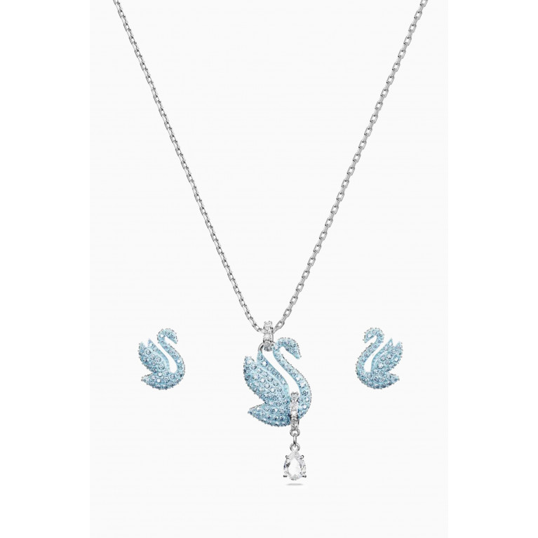 Swarovski - Iconic Swan Necklace & Earrings Set in Rhodium-plated Metal