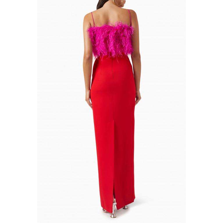 Nihan Peker - July Feather Maxi Dress in Crepe Red