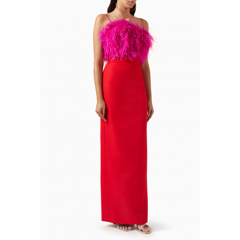 Nihan Peker - July Feather Maxi Dress in Crepe Red