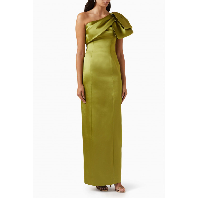 Nihan Peker - Ophelia One-shoulder Maxi Dress in Satin Green