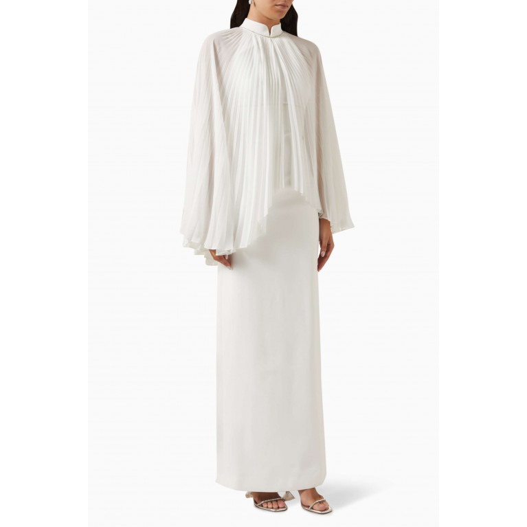 Nihan Peker - Ella Pleated Cape Dress in Crepe White