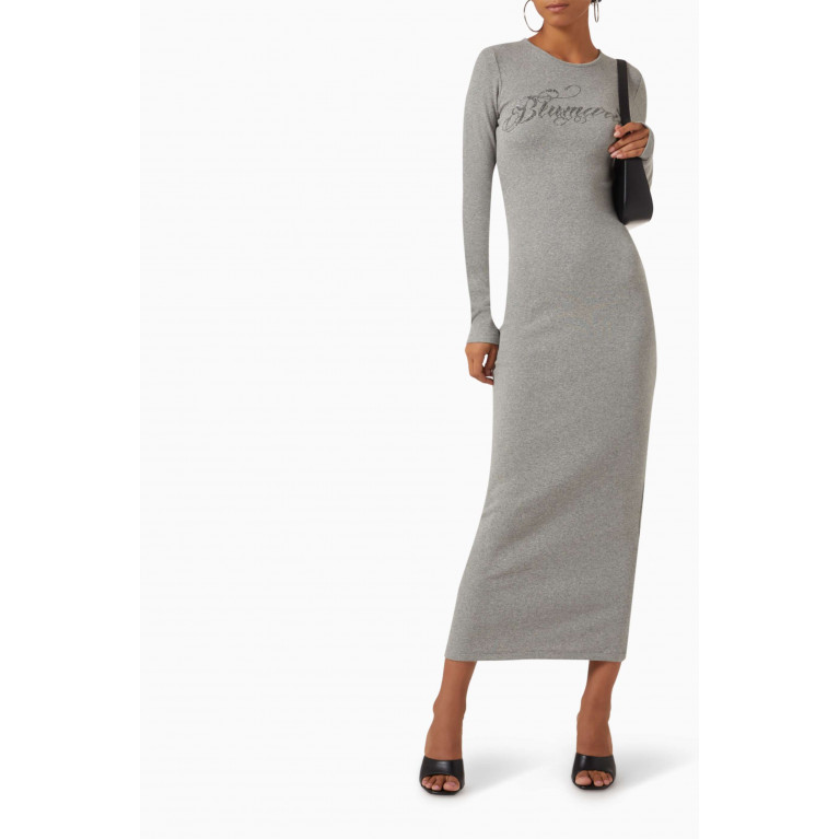 Blumarine - Crystal-logo Midi Dress in Stretch-cotton Grey