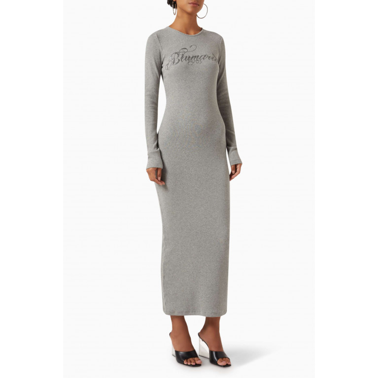 Blumarine - Crystal-logo Midi Dress in Stretch-cotton Grey