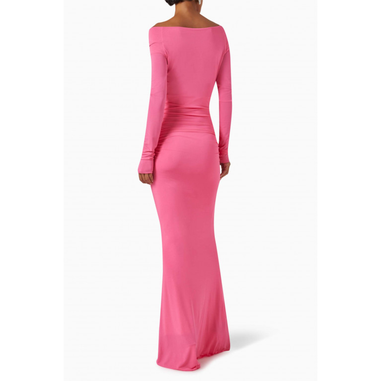 Blumarine - Rose Draped Maxi Dress in Stretch-viscose Pink