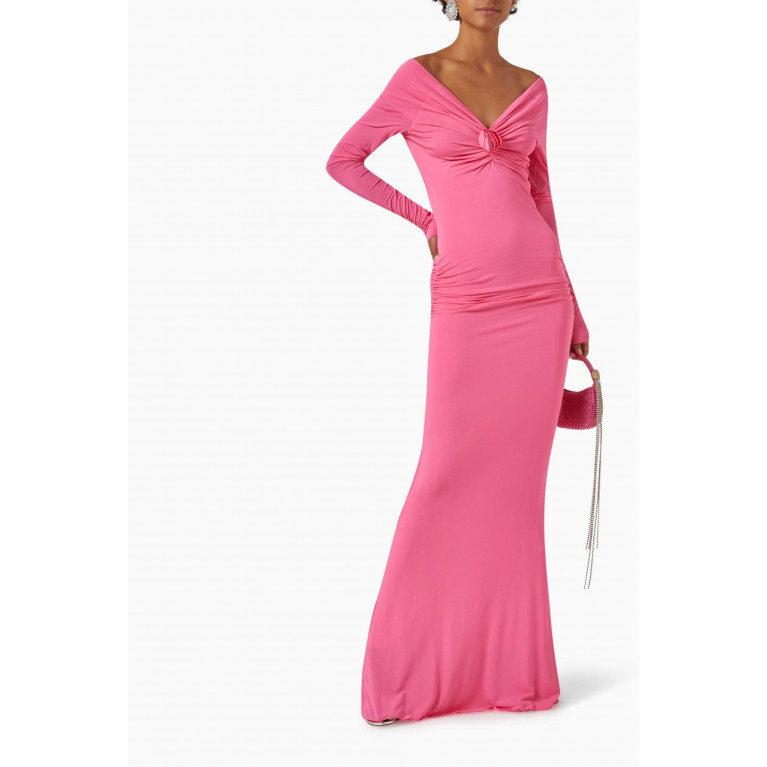 Blumarine - Rose Draped Maxi Dress in Stretch-viscose Pink