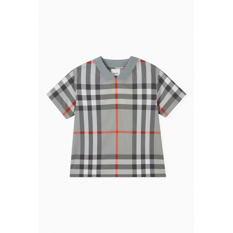 Burberry - Check-pattern V-neck T-shirt in Cotton