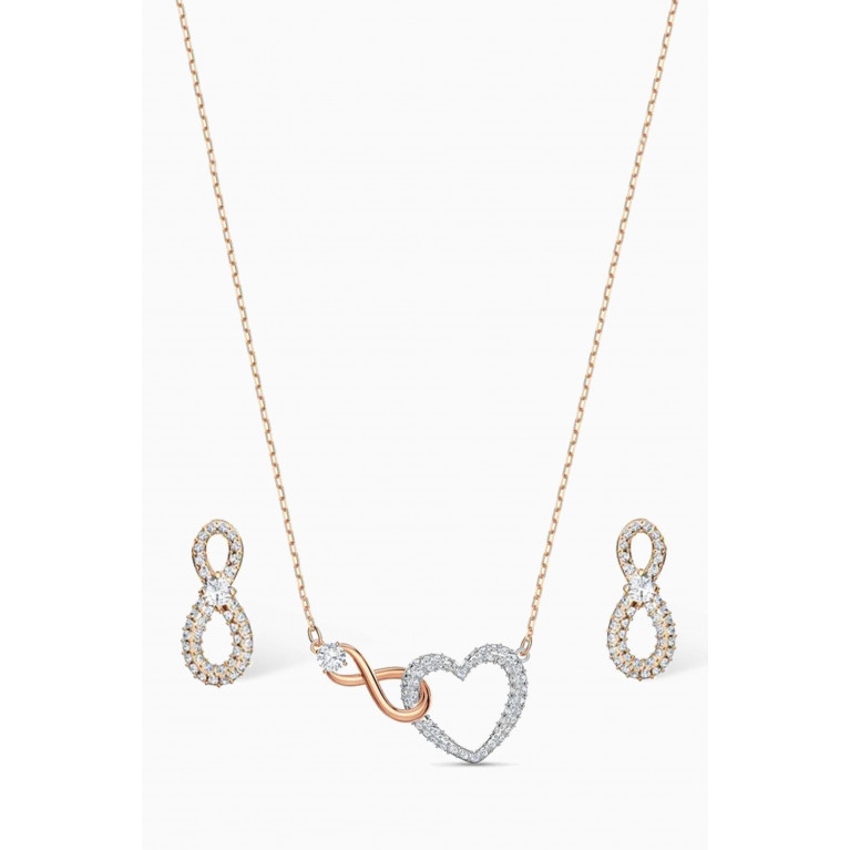 Swarovski - Infinity Heart Earrings & Necklace Set in Rose Gold-plated Metal