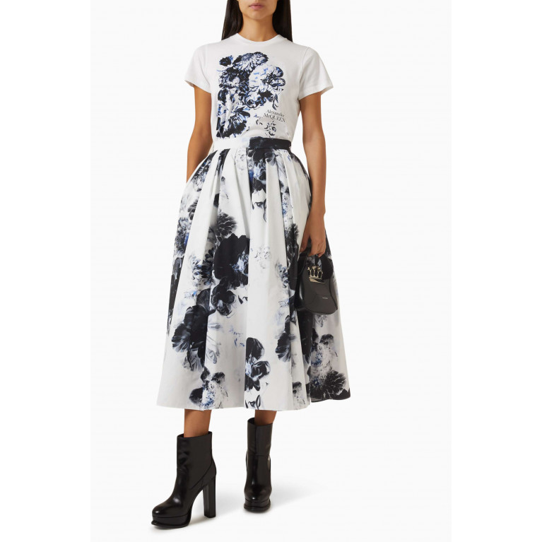 Alexander McQueen - Chiaroscuro Floral-print Pleated Midi Skirt in Cotton