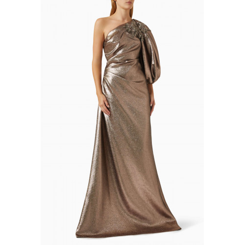 Reem Acra - One-shoulder Embellished Gown in Lamé