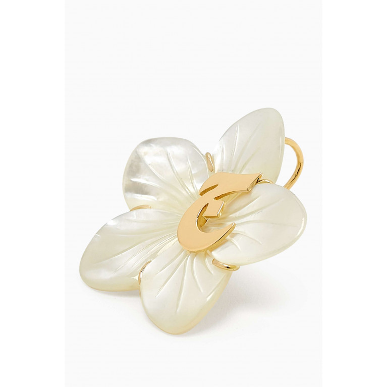 Bil Arabi - 'J' Letter Mother-of-Pearl Earrings in 18kt Gold