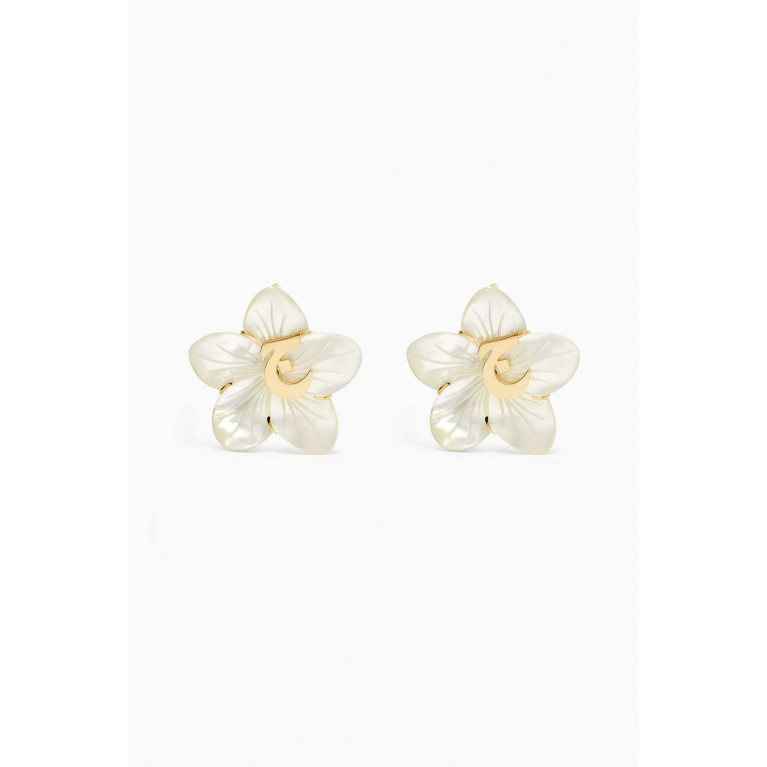 Bil Arabi - 'J' Letter Mother-of-Pearl Earrings in 18kt Gold