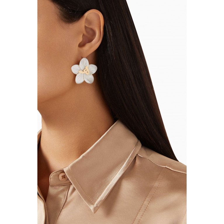 Bil Arabi - 'H' Letter Mother-of-Pearl Earrings in 18kt Gold
