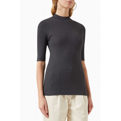 Brunello Cucinelli - Mock Neck Top in Ribbed Knit
