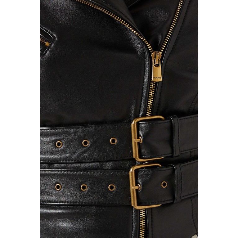 PINKO - Aurora Belted Biker Jacket in Leather