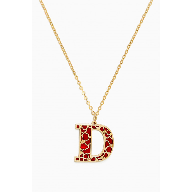 Damas - Amelia Cherry Blossom "D" Initial Two Sided Necklace in 18kt Yellow Gold