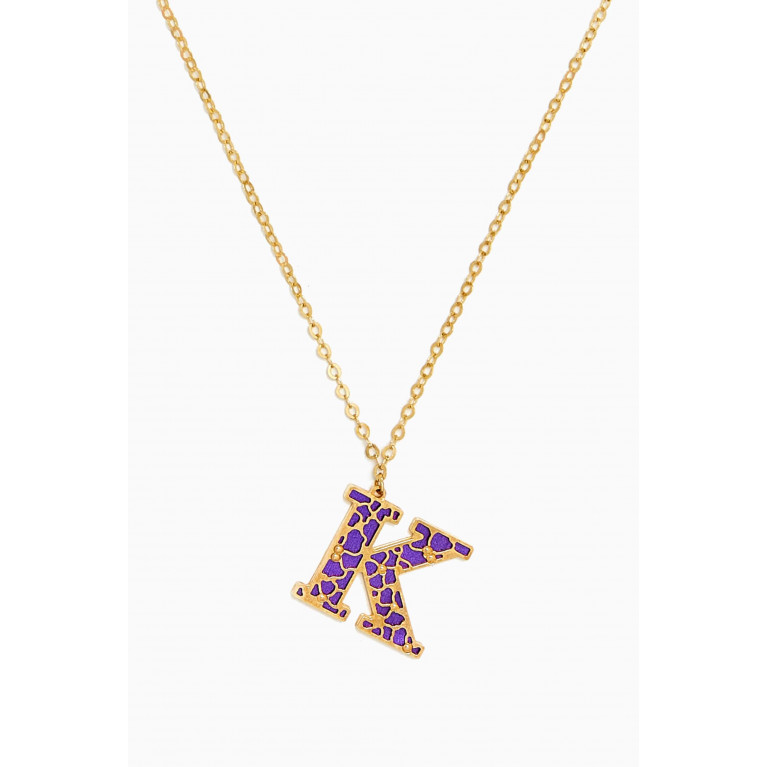 Damas - Amelia Cherry Blossom "K" Initial Two Sided Necklace in 18kt Yellow Gold