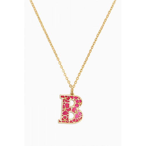 Damas - Amelia Cherry Blossom "B" Initial Two Sided Necklace in 18kt Yellow Gold