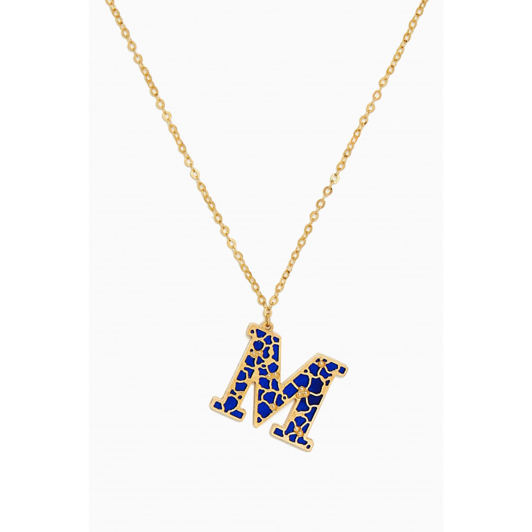 Damas - Amelia Cherry Blossom "M" Initial Two Sided Necklace in 18kt Yellow Gold