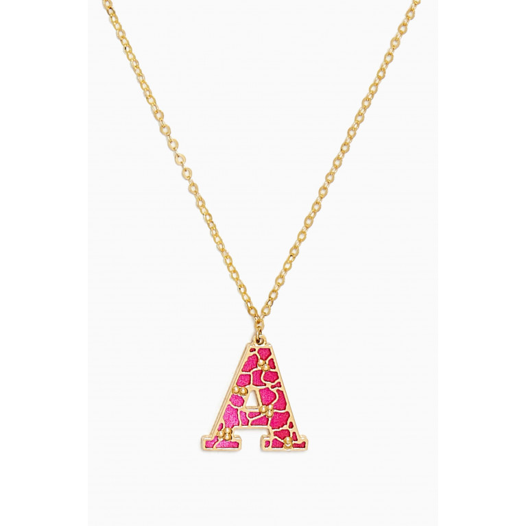 Damas - Amelia Cherry Blossom "A" Initial Two Sided Necklace in 18kt Yellow Gold