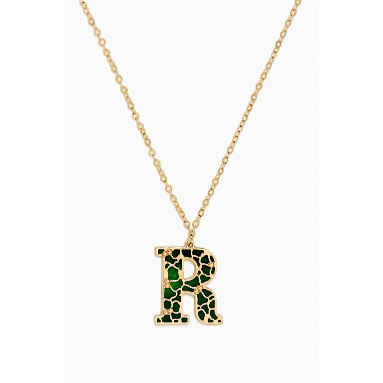 Damas - Amelia Cherry Blossom "R" Initial Two Sided Necklace in 18kt Yellow Gold