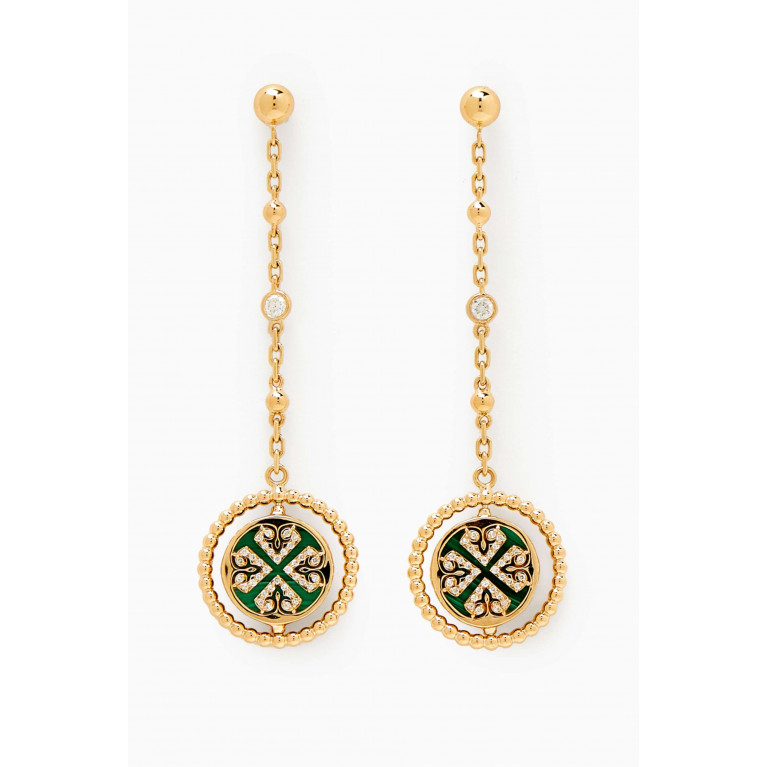 Damas - Lace Lustrous Malachite & Diamond Earrings in 18kt Yellow Gold