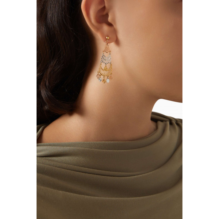 Damas - Lydia Arabesque Dangle Earrings in 18kt Yellow, White & Rose Gold