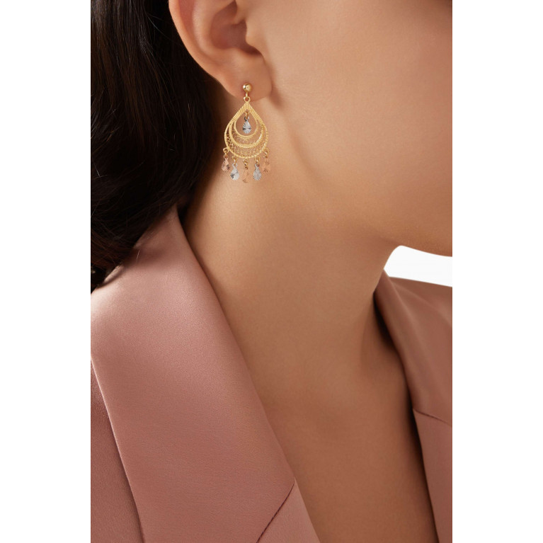 Damas - Lydia Arabesque Dangle Earrings in 18kt Yellow, White & Rose Gold