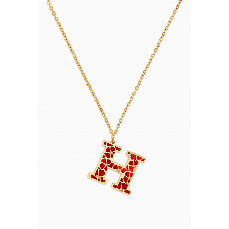 Damas - Amelia Cherry Blossom "H" Initial Two Sided Necklace in 18kt Yellow Gold