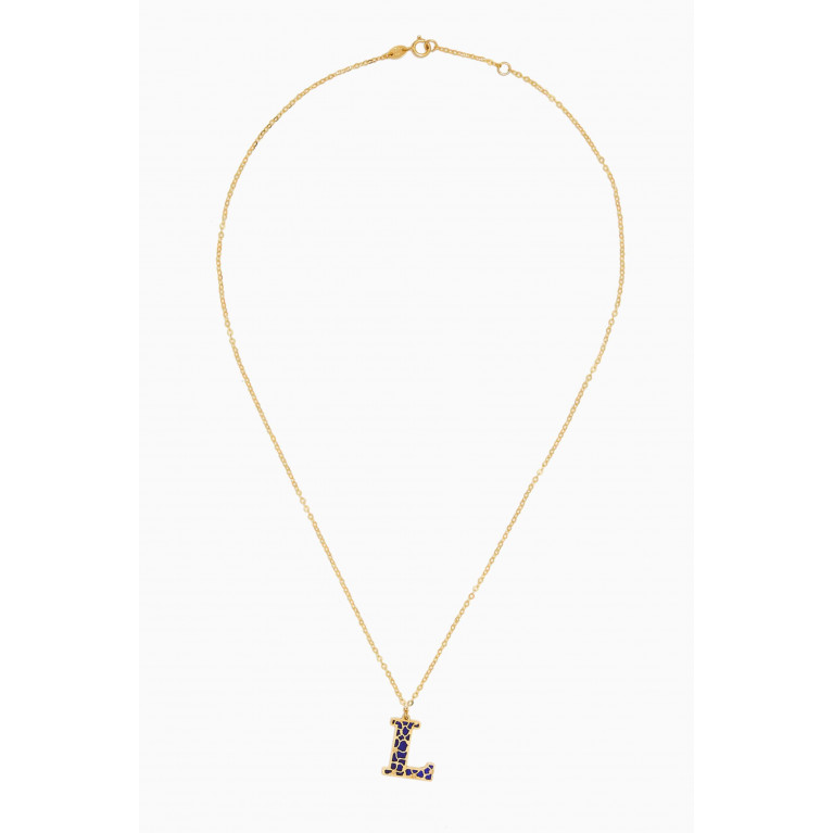 Damas - Amelia Cherry Blossom "L" Initial Two Sided Necklace in 18kt Yellow Gold