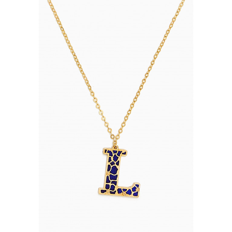 Damas - Amelia Cherry Blossom "L" Initial Two Sided Necklace in 18kt Yellow Gold