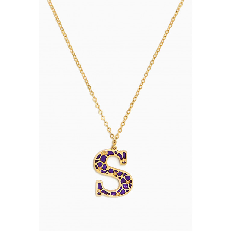 Damas - Amelia Cherry Blossom "S" Initial Two Sided Necklace in 18kt Yellow Gold