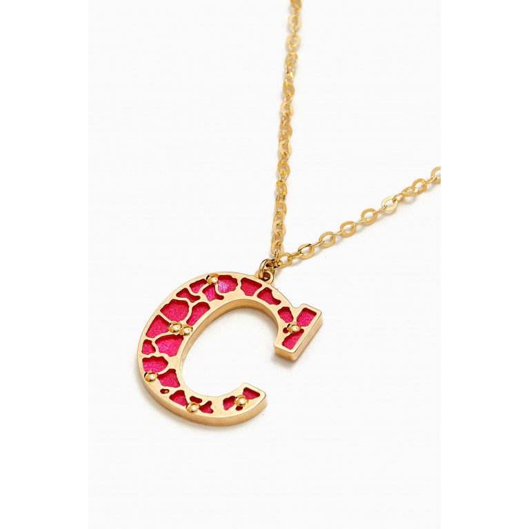 Damas - Amelia Cherry Blossom "C" Initial Two Sided Necklace in 18kt Yellow Gold