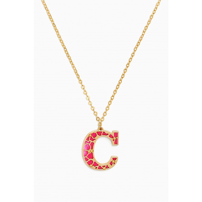 Damas - Amelia Cherry Blossom "C" Initial Two Sided Necklace in 18kt Yellow Gold