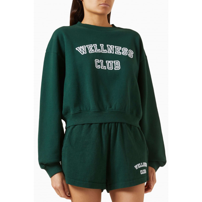 Sporty & Rich - Wellness Club Flocked Crop Sweatshirt in Cotton
