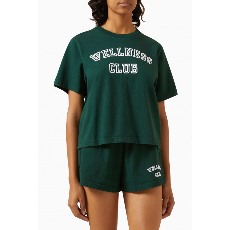 Sporty & Rich - Wellness Club Flocked Logo T-shirt in Cotton-jersey
