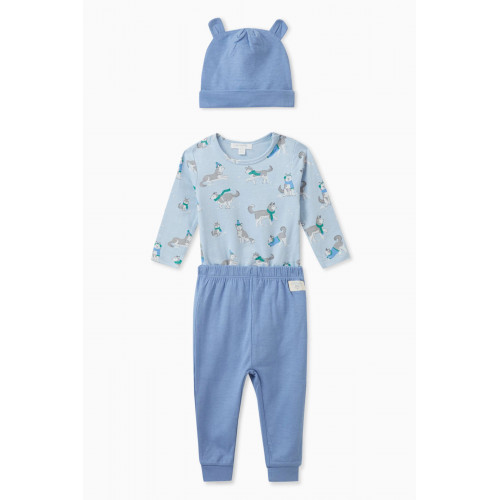 Purebaby - Arctic Animal Bodysuit 3-piece Gift Set in Organic Cotton Blend Blue