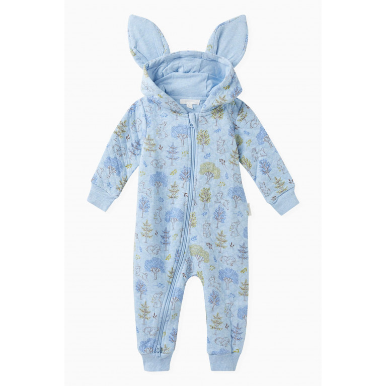 Purebaby - Bunny-motif Quilted Sleepsuit in Organic Cotton Blue