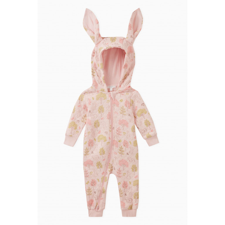 Purebaby - Bunny-motif Quilted Sleepsuit in Organic Cotton Pink