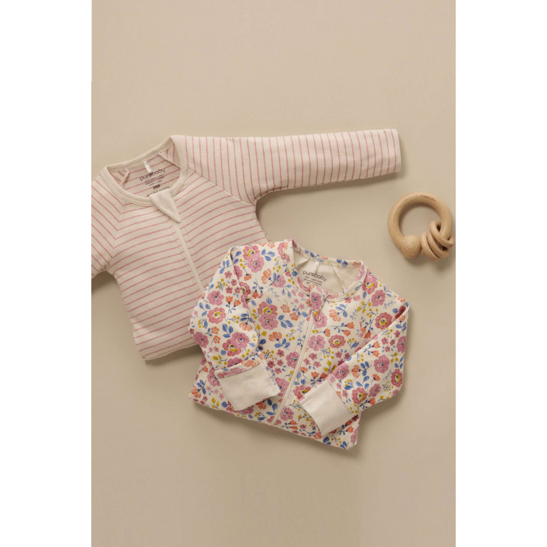 Purebaby - Assorted Sleepsuit in Organic Cotton, Set of 2 Pink