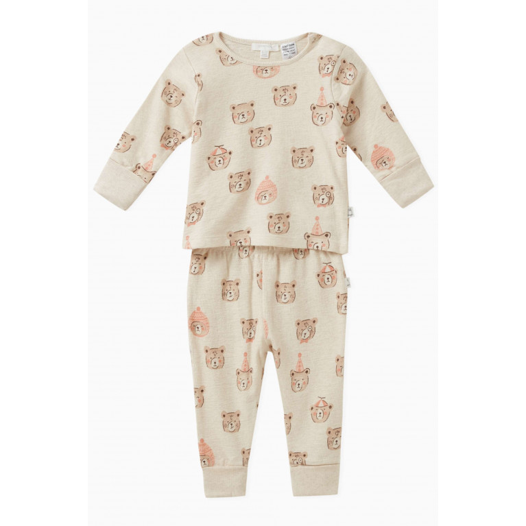 Purebaby - Teddy-motif Pyjama Set in Organic Cotton